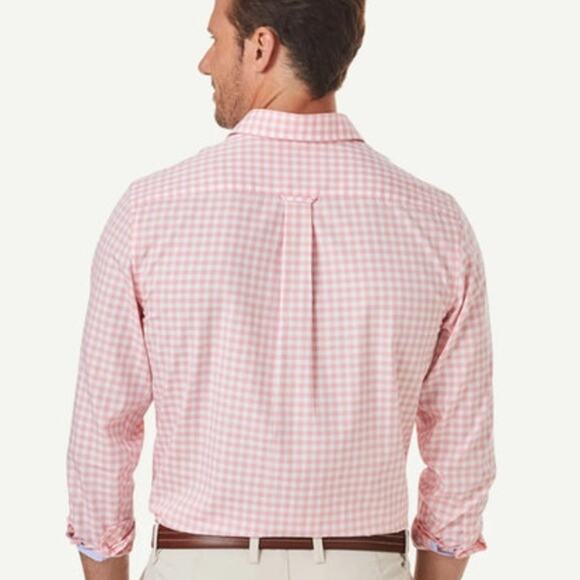 Gazman Easy Care Gingham Check Shirt pink coral & white cotton preppy medium - Picture 2 of 14